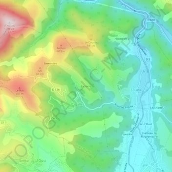 Mapa topográfico La Serre, altitude, relevo