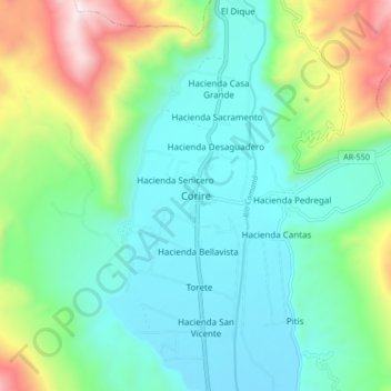 Mapa topográfico Corire, altitude, relevo
