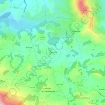 Mapa topográfico Antxarteta, altitude, relevo