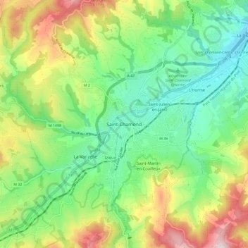 Mapa topográfico Saint-Chamond, altitude, relevo