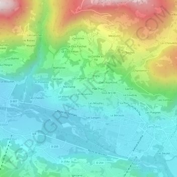 Mapa topográfico Plampraz, altitude, relevo