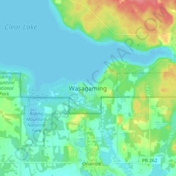Mapa topográfico Wasagaming, altitude, relevo