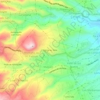 Mapa topográfico Balcón de Telde, altitude, relevo