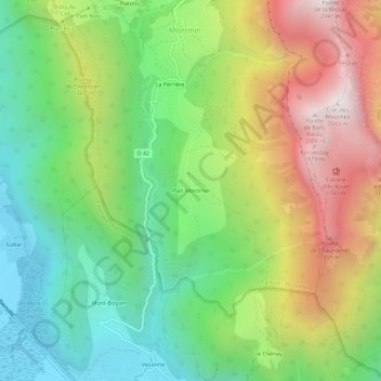 Mapa topográfico Plan Montmin, altitude, relevo