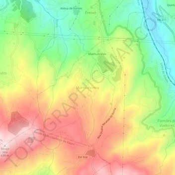 Mapa topográfico Manhuncelos, altitude, relevo