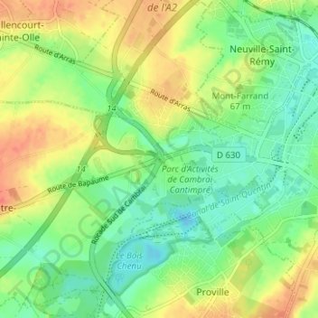 Mapa topográfico Petit-Fontaine, altitude, relevo