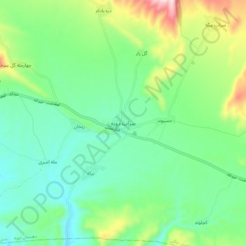 Mapa topográfico Sarāb-e Dowreh, altitude, relevo