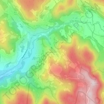 Mapa topográfico Bouvacôte, altitude, relevo