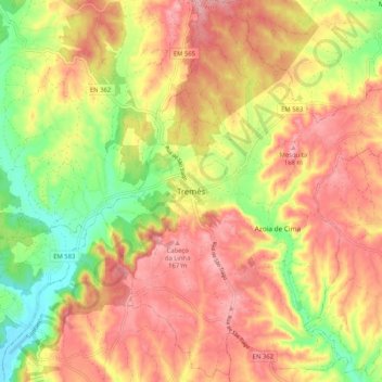 Mapa topográfico Tremês, altitude, relevo