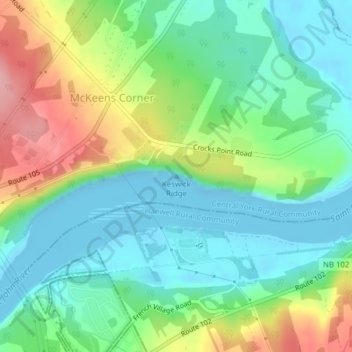 Mapa topográfico Keswick Ridge, altitude, relevo