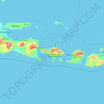Mapa topográfico Bali, altitude, relevo