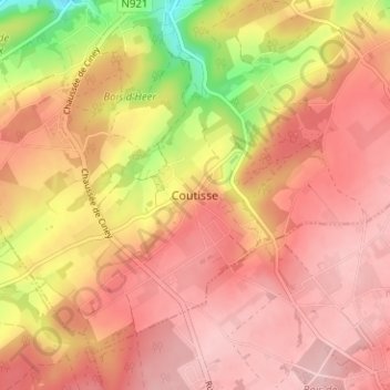 Mapa topográfico Coutisse, altitude, relevo