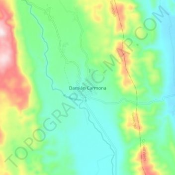 Mapa topográfico Damián Carmona, altitude, relevo