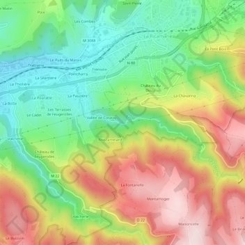 Mapa topográfico Cotatay, altitude, relevo