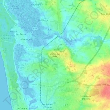 Mapa topográfico Olonne-sur-Mer, altitude, relevo