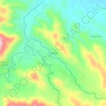 Mapa topográfico Ciwaru, altitude, relevo