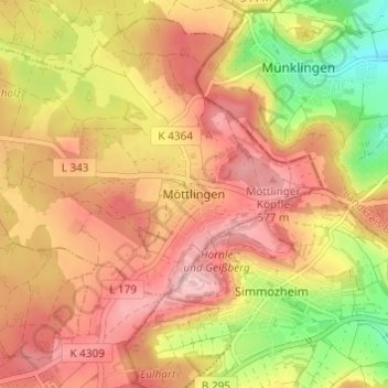 Mapa topográfico Möttlingen, altitude, relevo