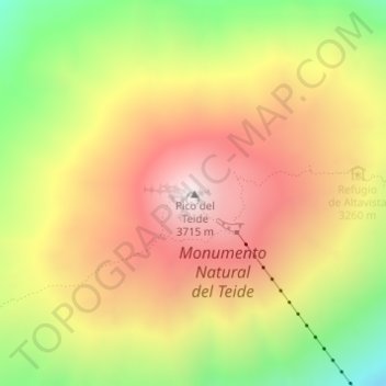 Mapa topográfico Pico del Teide, altitude, relevo