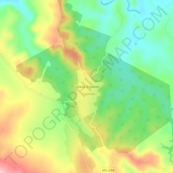 Mapa topográfico Cidade Zigurats, altitude, relevo