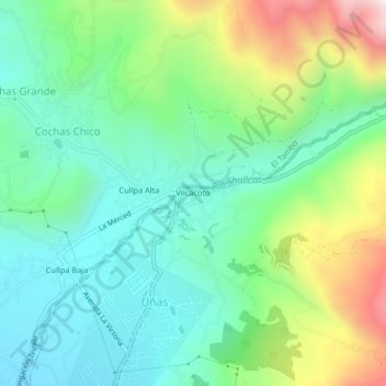 Mapa topográfico Vilcacoto, altitude, relevo