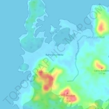 Mapa topográfico Bahia Escondida, altitude, relevo