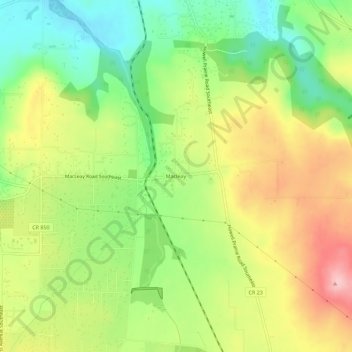 Mapa topográfico Macleay, altitude, relevo