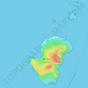 Mapa topográfico Es Rost de Cala Estreta, altitude, relevo