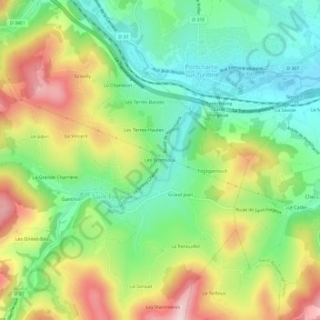 Mapa topográfico Les Brotteaux, altitude, relevo