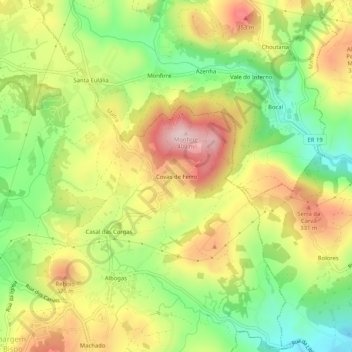 Mapa topográfico Covas de Ferro, altitude, relevo