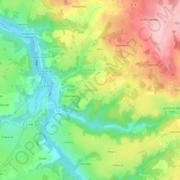 Mapa topográfico Les Ecures, altitude, relevo