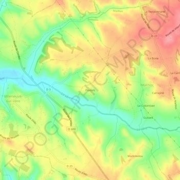 Mapa topográfico Pradals, altitude, relevo