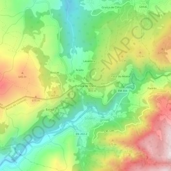 Mapa topográfico Portela de Alvite, altitude, relevo
