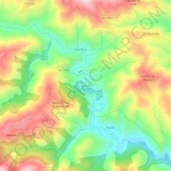 Mapa topográfico A Silva, altitude, relevo