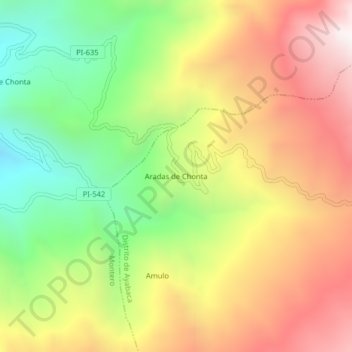 Mapa topográfico Aradas de Chonta, altitude, relevo