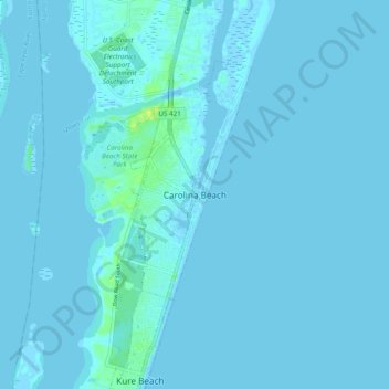 Mapa topográfico Carolina Beach, altitude, relevo