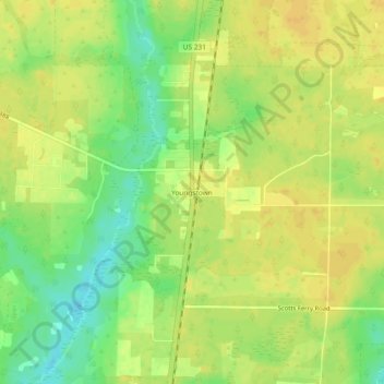 Mapa topográfico Youngstown, altitude, relevo