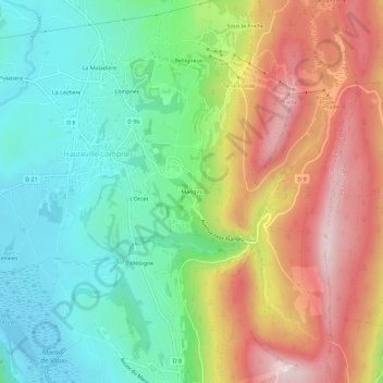 Mapa topográfico Mangini, altitude, relevo