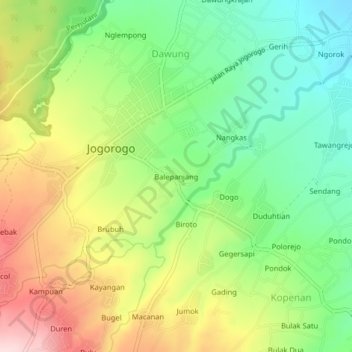 Mapa topográfico Balepanjang, altitude, relevo
