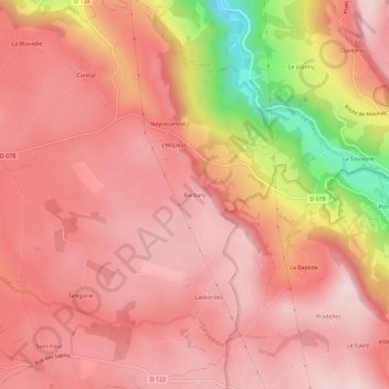 Mapa topográfico Barbary, altitude, relevo