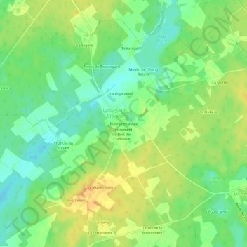 Mapa topográfico Bourg de Lassay, altitude, relevo