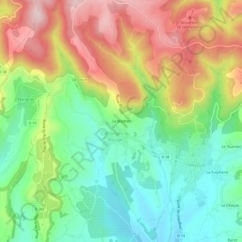 Mapa topográfico Le Martret, altitude, relevo
