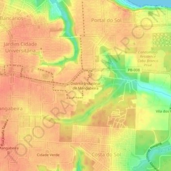 Mapa topográfico João Pessoa, altitude, relevo