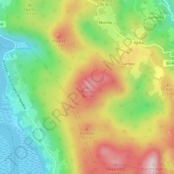 Mapa topográfico Marua, altitude, relevo