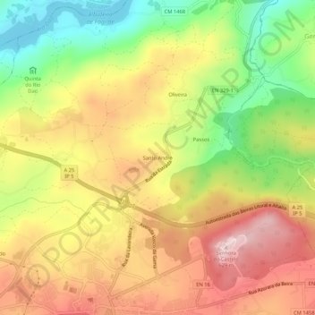 Mapa topográfico Santo André, altitude, relevo