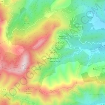 Mapa topográfico Vignale, altitude, relevo