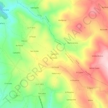 Mapa topográfico Souceda, altitude, relevo
