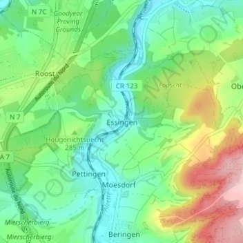 Mapa topográfico Essingen, altitude, relevo