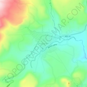 Mapa topográfico Puruarán, altitude, relevo