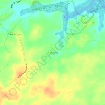 Mapa topográfico Macacos, altitude, relevo