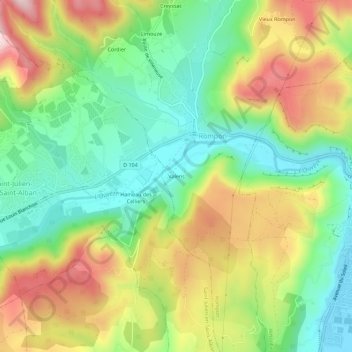 Mapa topográfico Valens, altitude, relevo